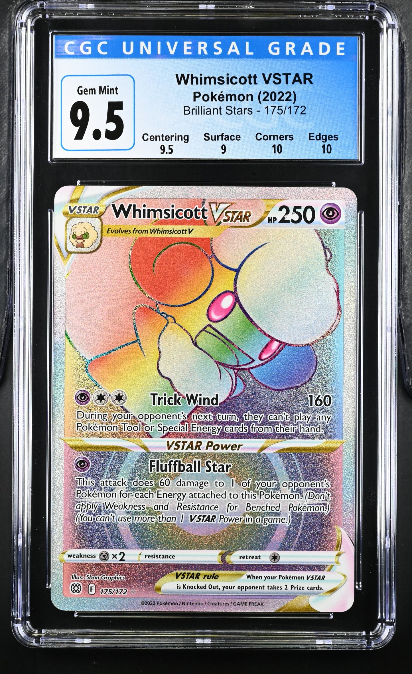 2022 Brilliant Stars Rainbow Rare Holo Whimsicott VSTAR #175 CGC 9.5