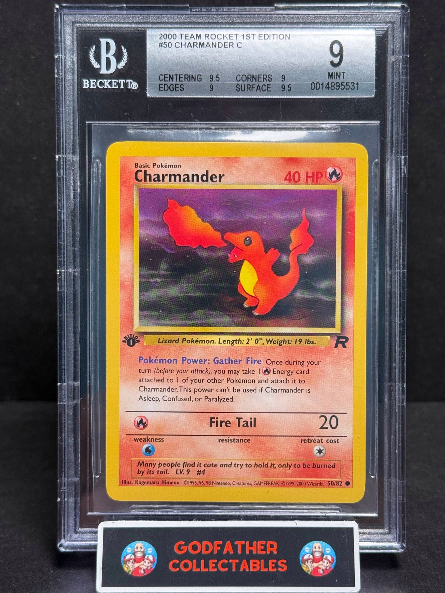 2000 Pokemon Team Rocket 1st Edition Charmander C #50 BGS 9