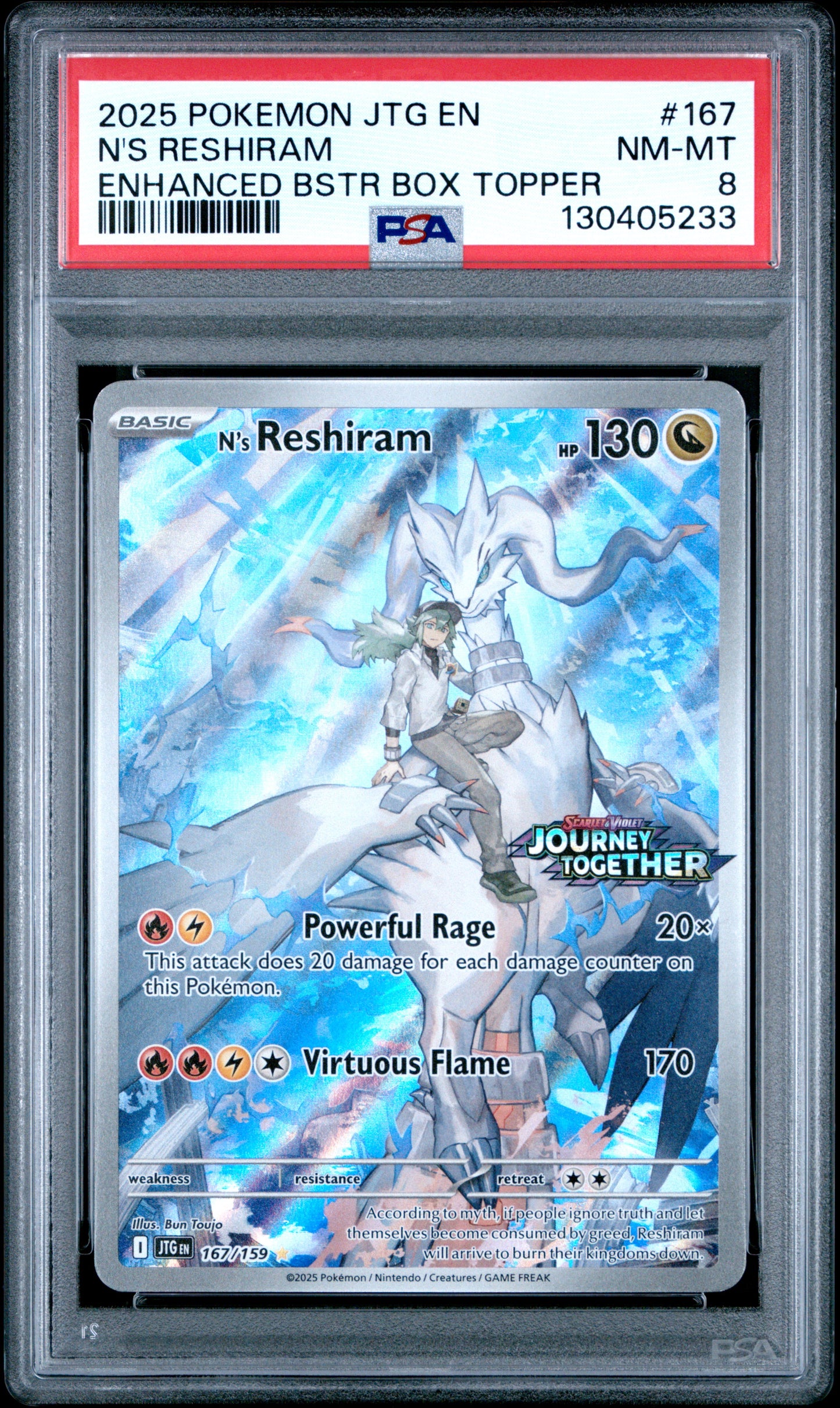 2025 Pokemon Jtg En-Journey Together Stamped N's Reshiram #167 PSA 8