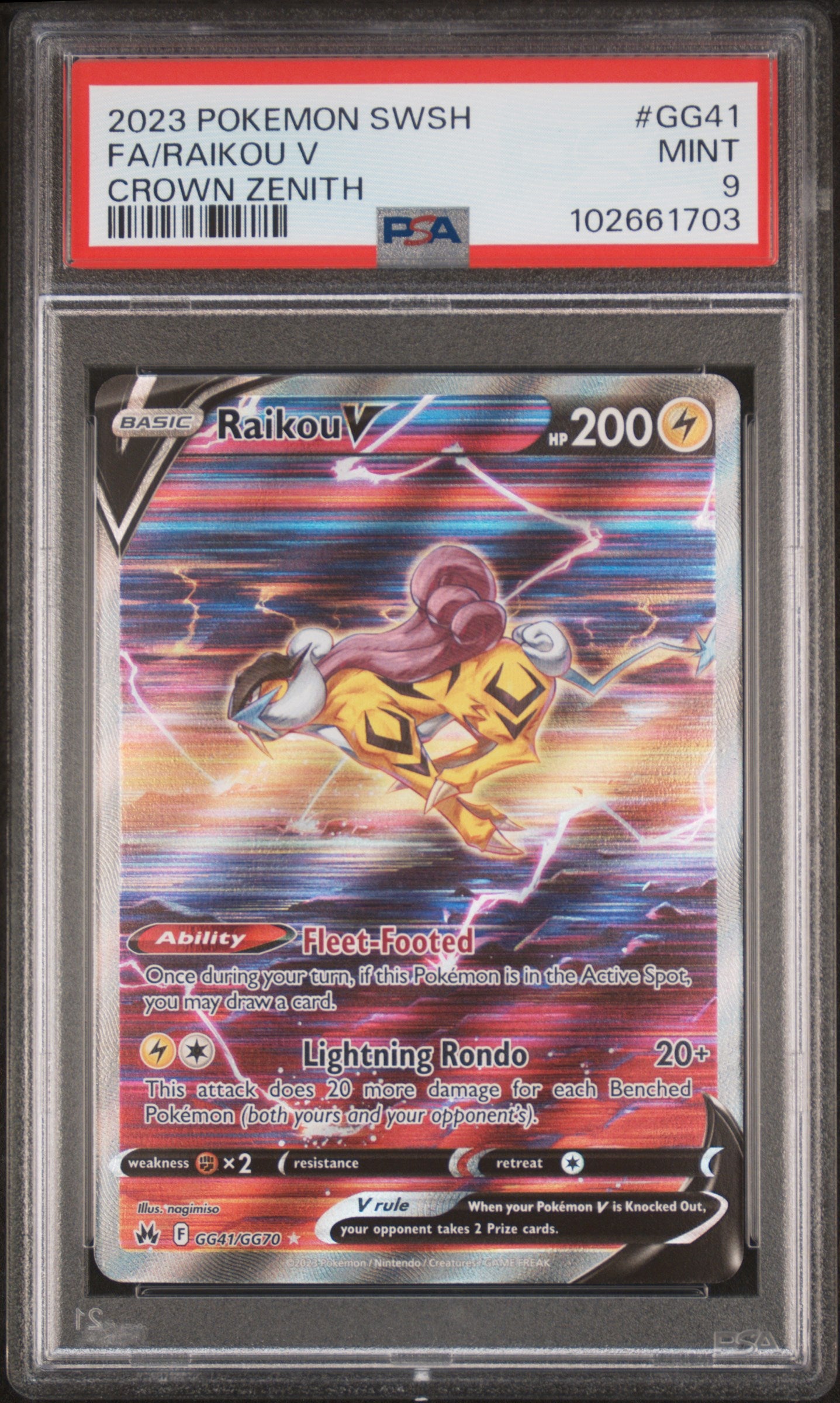 2023 Pokemon Sword & Shield: Crown Zenith Ultra Rare Raikou V #GG41 PSA 9