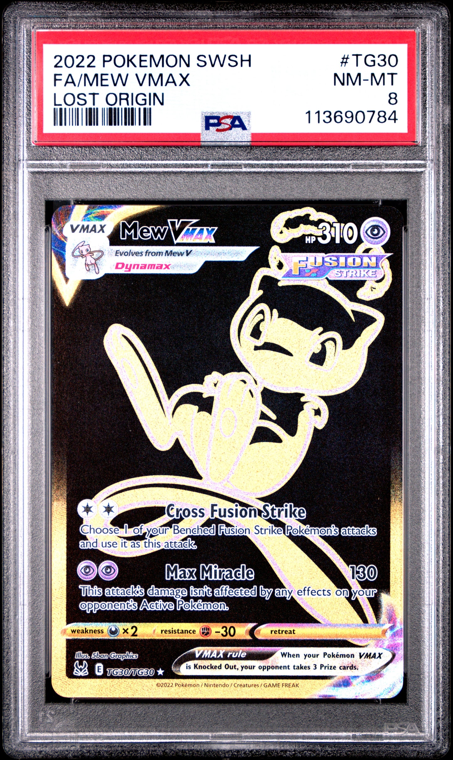 2022 Pokemon Sword & Shield Lost Origin Fa/Mew Vmax #TG30 PSA 8