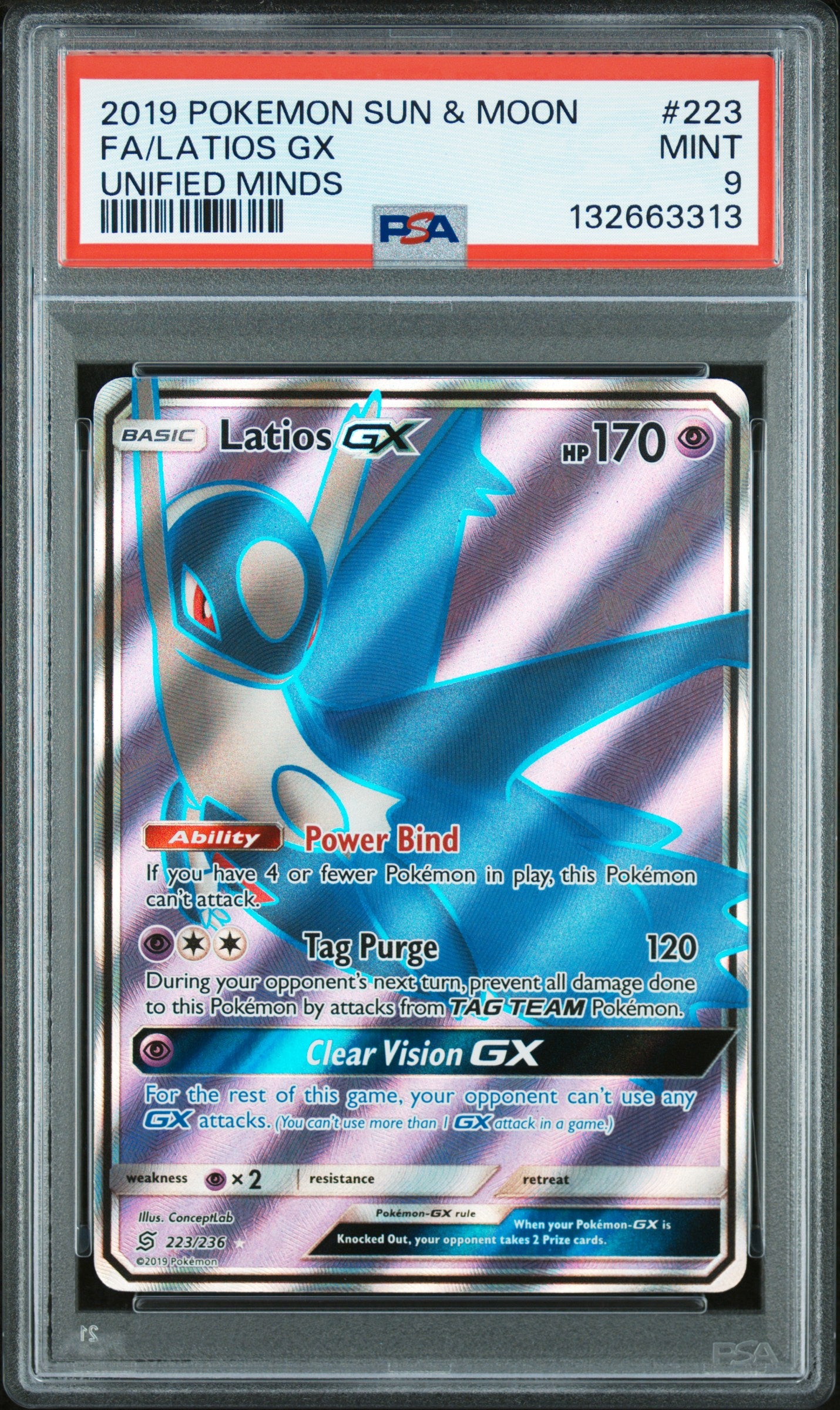 2019 Pokemon Sun & Moon Unified Minds Fa Latios Gx #223 PSA 9