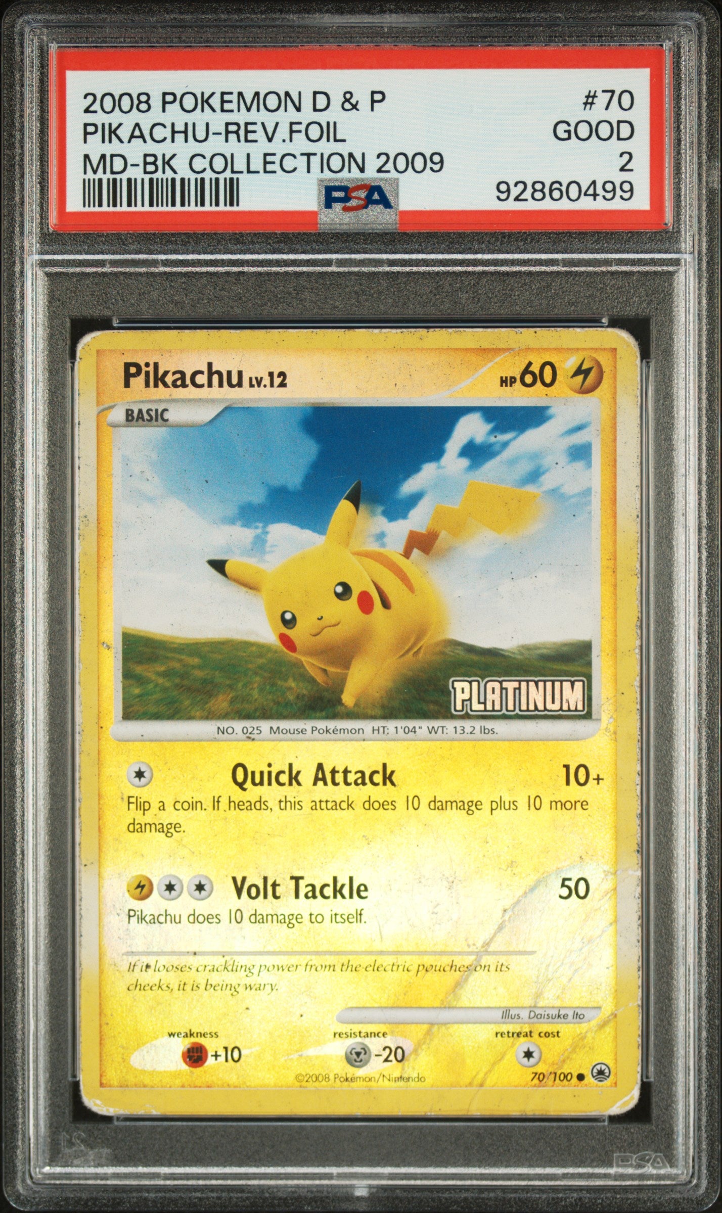 2008 Pokemon Diamond & Pearl Majestic Dawn Md-Bk Collection 2009 Pikachu-Rev.Foil #70 PSA 2