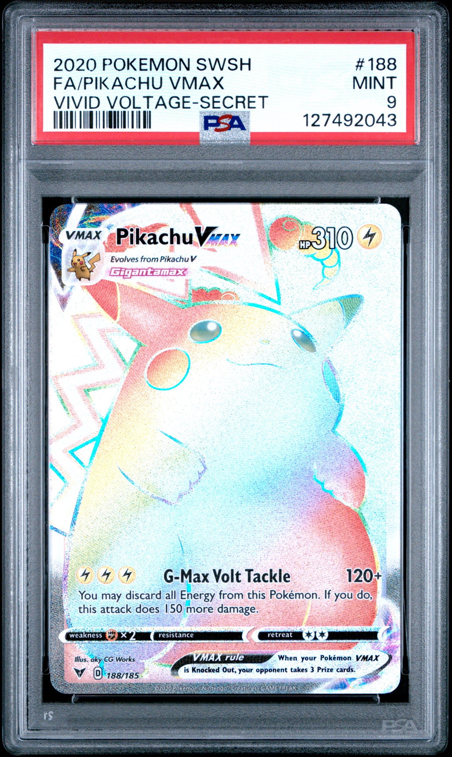 2020 Pokemon Sword & Shield Vivid Voltage Fa Pikachu Vmax #188 PSA 9