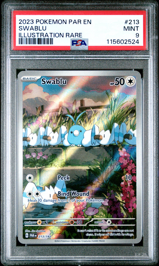 2023 Pokemon Par En-Paradox Rift Illustration Rare Swablu #213 PSA 9