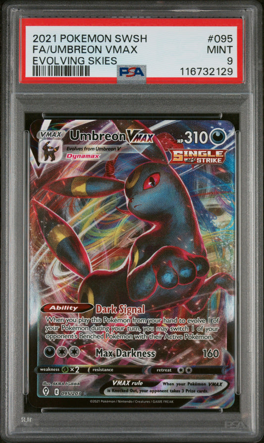 2021 Pokemon Sword & Shield Evolving Skies Fa/Umbreon Vmax #095 PSA 9