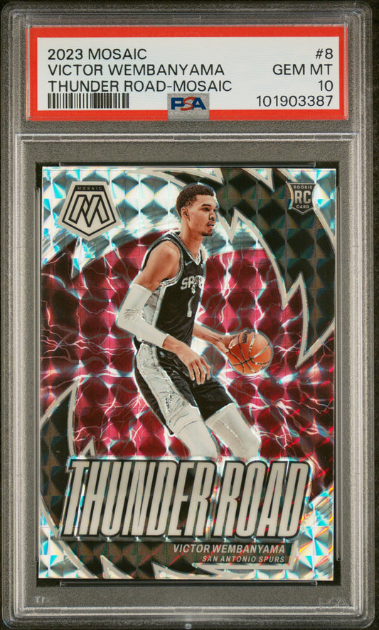 2023 Panini Mosaic Thunder Road Victor Thunder Road-Mosaic Wembanyama #8 PSA 10