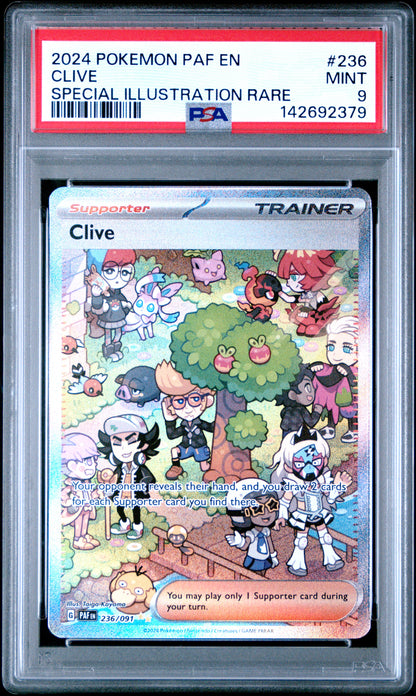 2024 Pokemon Paf En-Paldean Fates SIR Clive #236 PSA 9