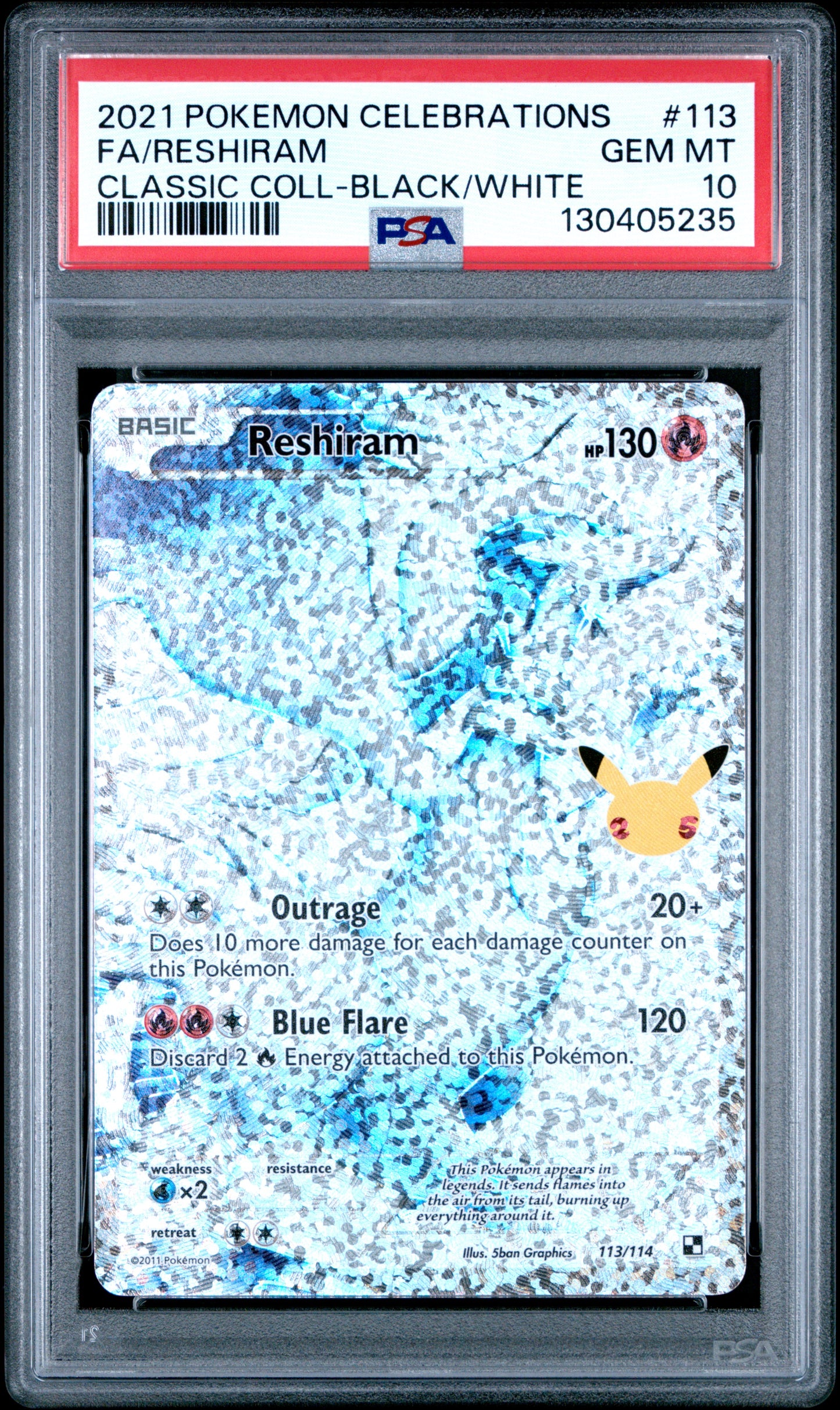 2021 Pokemon Celebrations Classic Collection Fa Reshiram #113 PSA 10