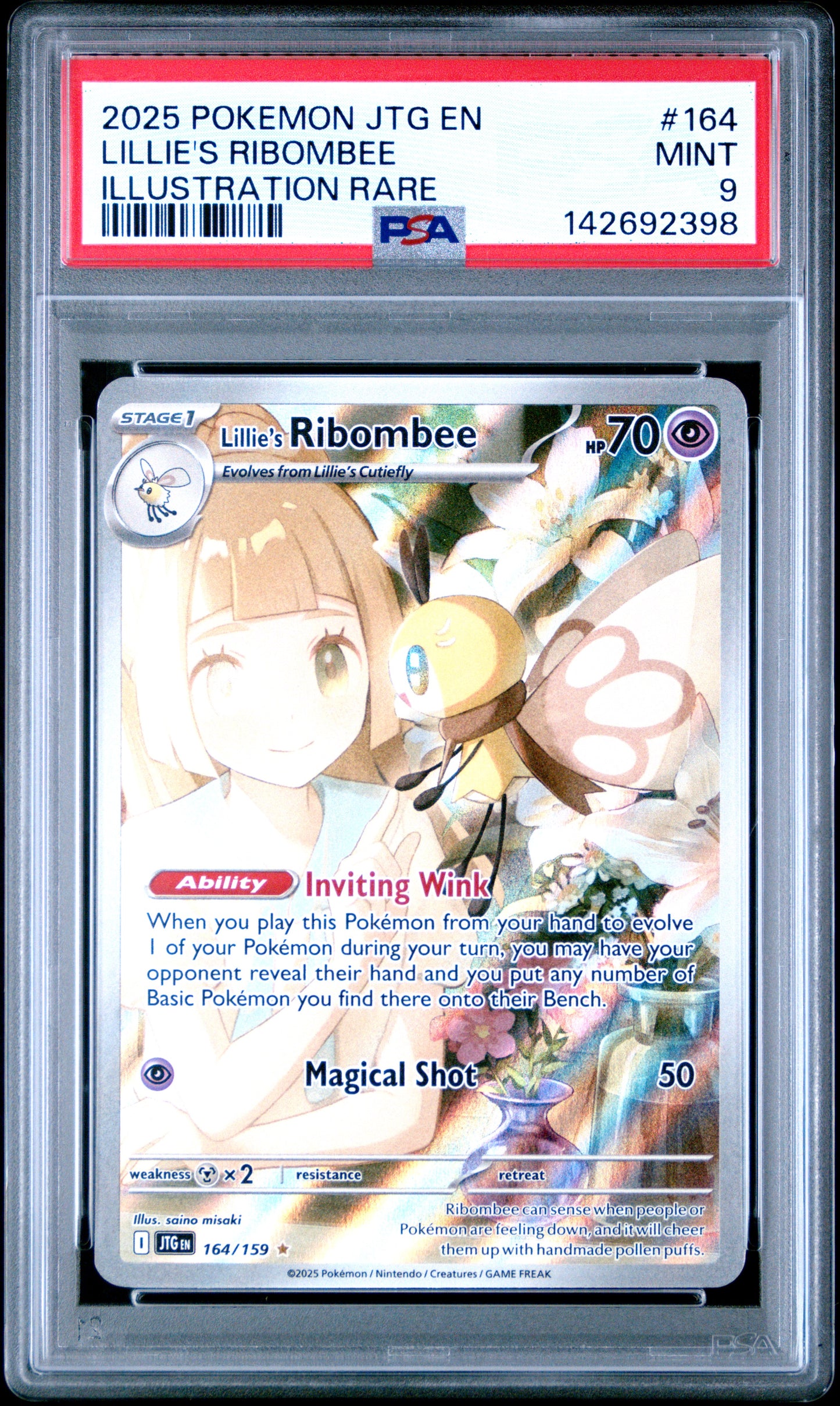 2025 Pokemon Jtg En-Journey Together IR Lillie's Ribombee #164 PSA 9
