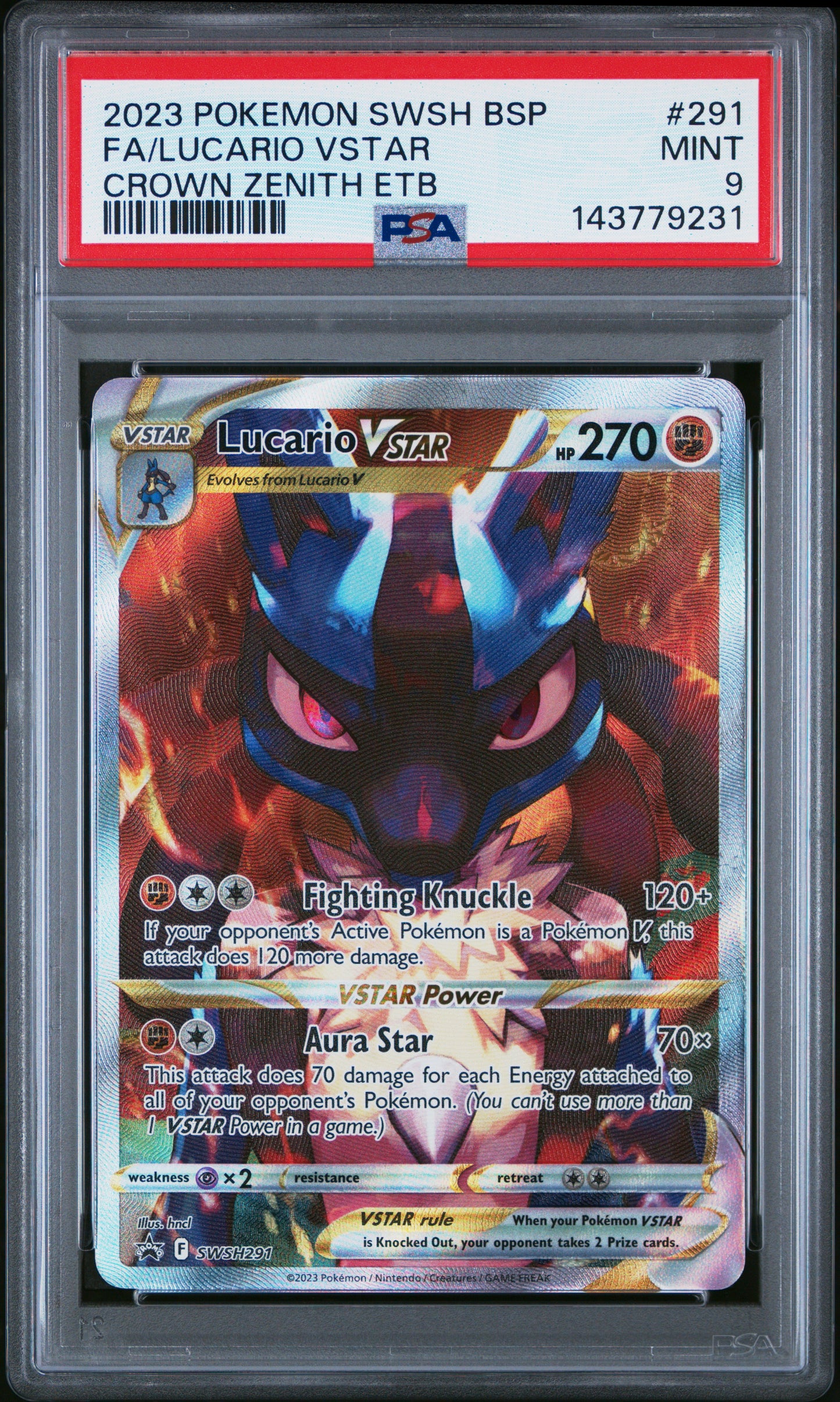 2023 Pokemon Swsh Black Star Promo Fa/Lucario Vstar #291 PSA 9