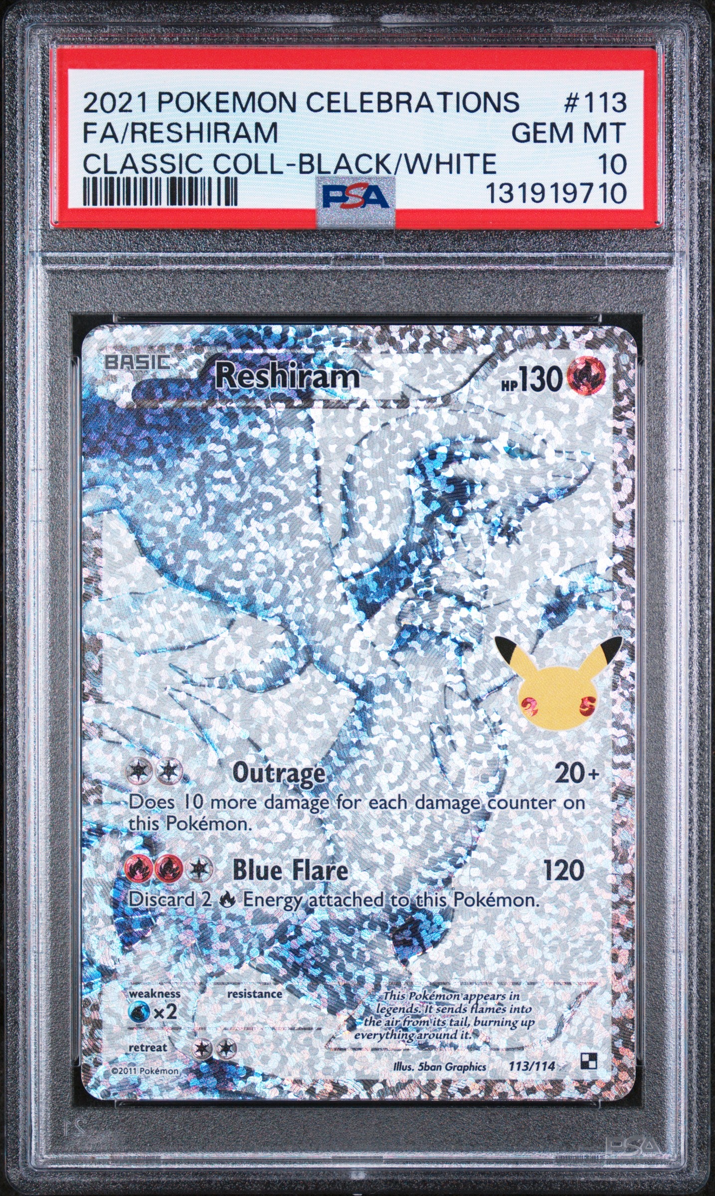 2021 Pokemon Celebrations Classic Collection Fa Reshiram #113 PSA 10