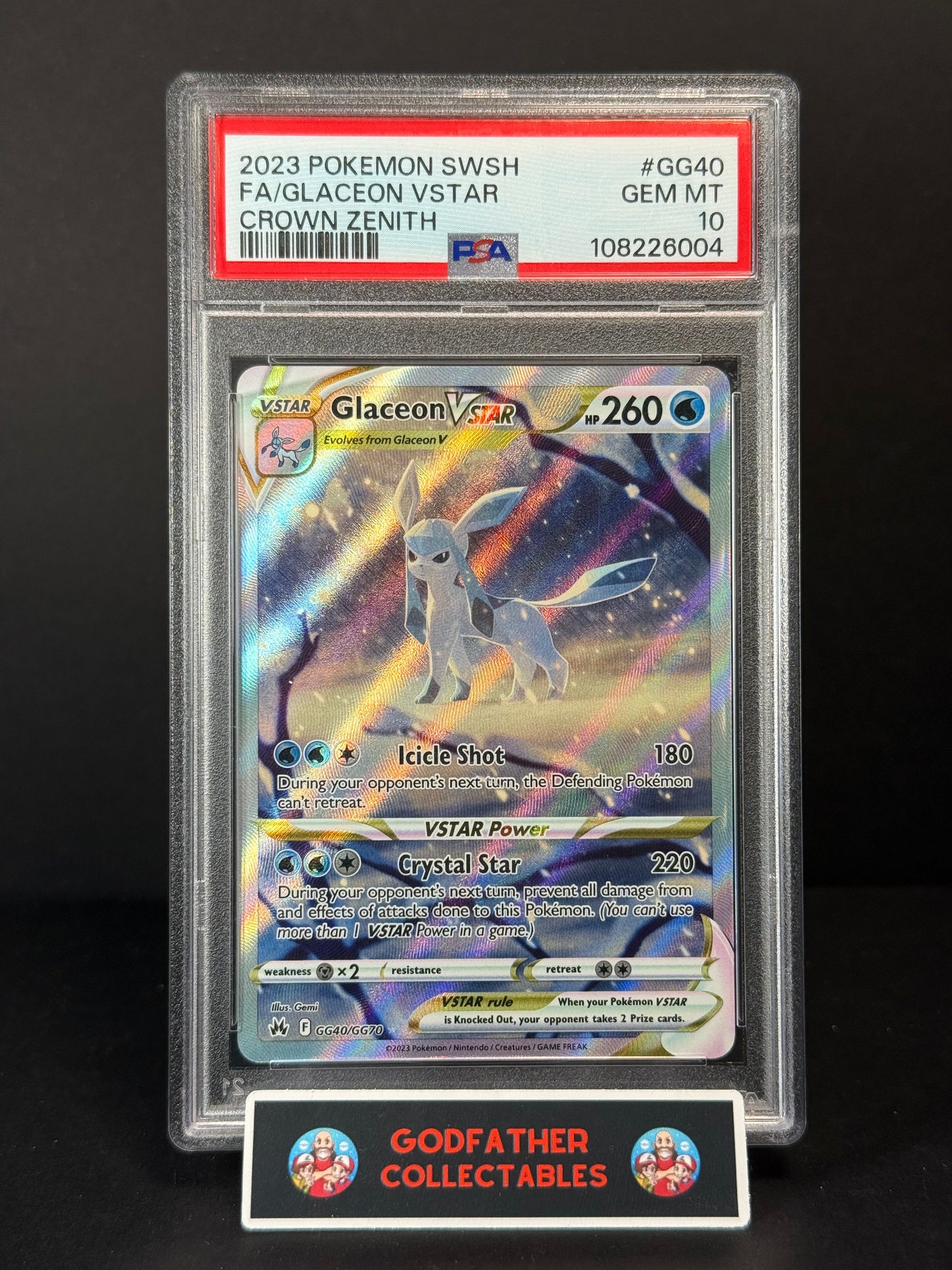 2023 Pokemon Sword And Shield Crown Zenith Fa Glaceon Vstar #GG40 PSA 10