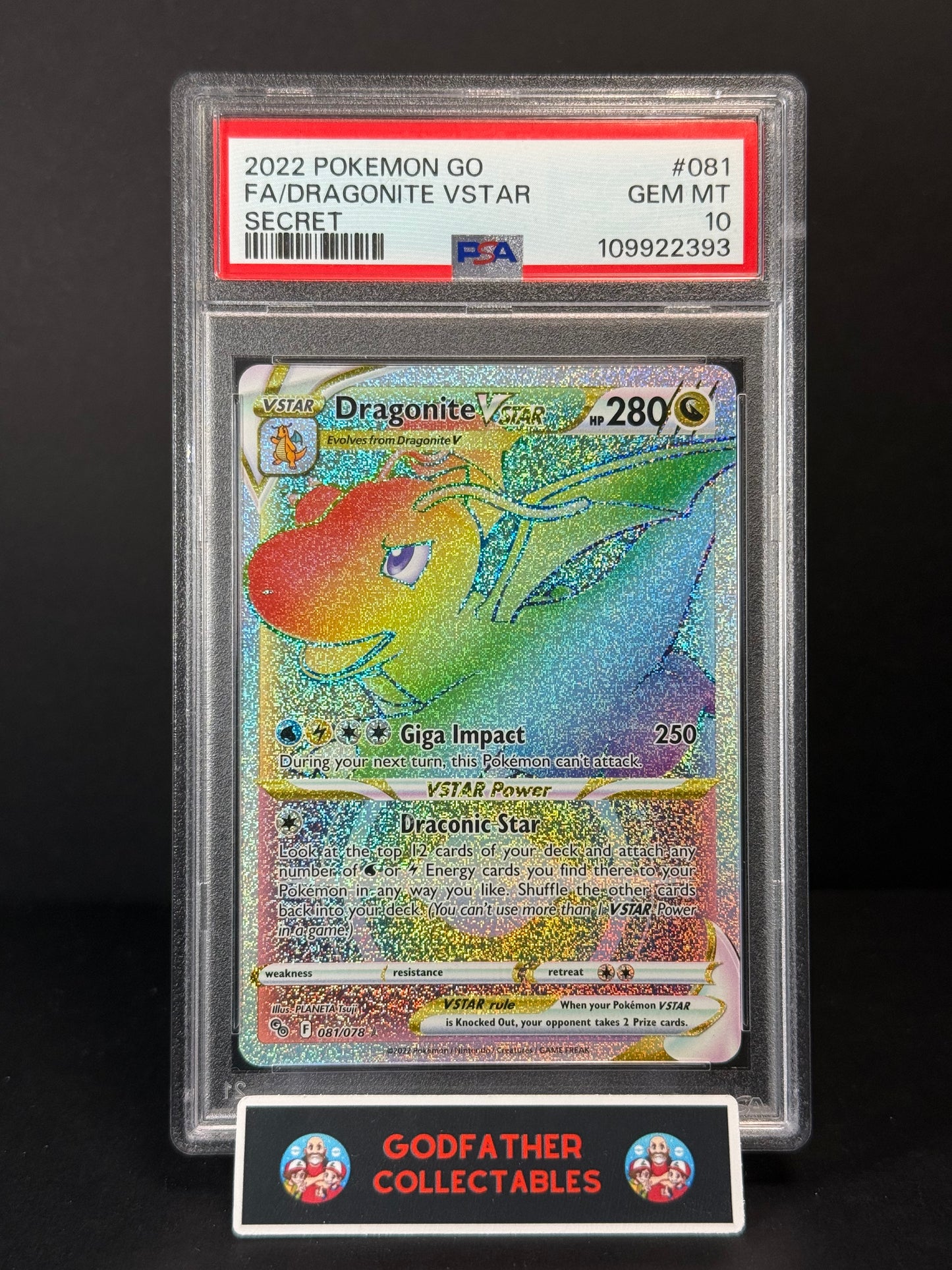 2022 Pokemon Go Fa Secret Dragonite Vstar #081 PSA 10