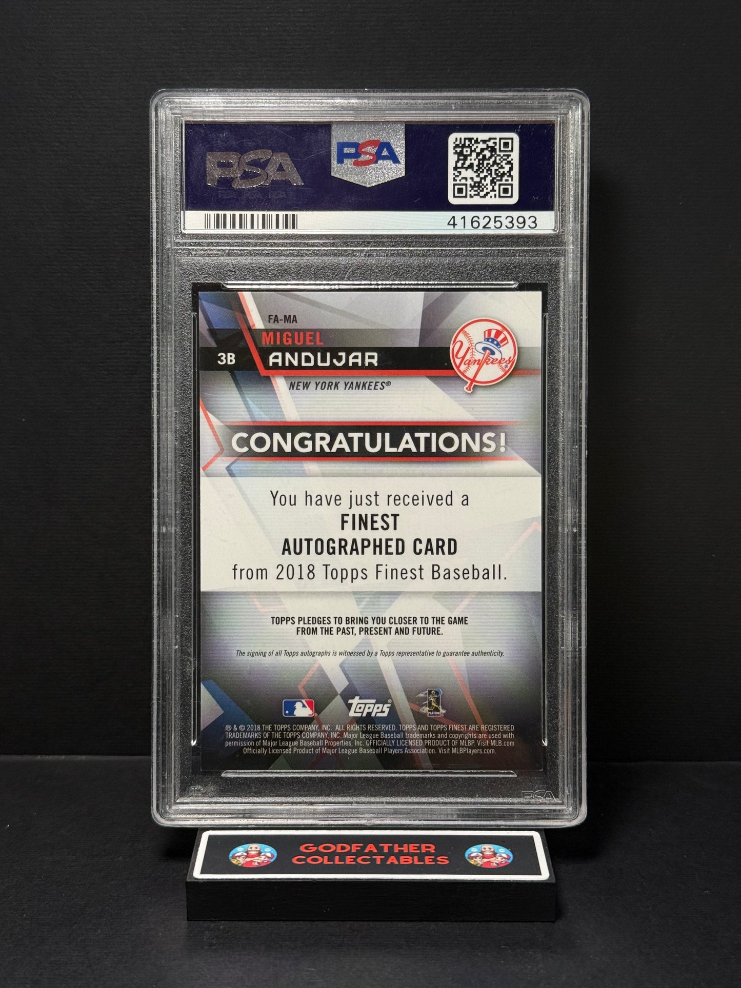 2018 Finest Autographs Miguel Andujar #FA-MA PSA 10 (Scratches on Slab)