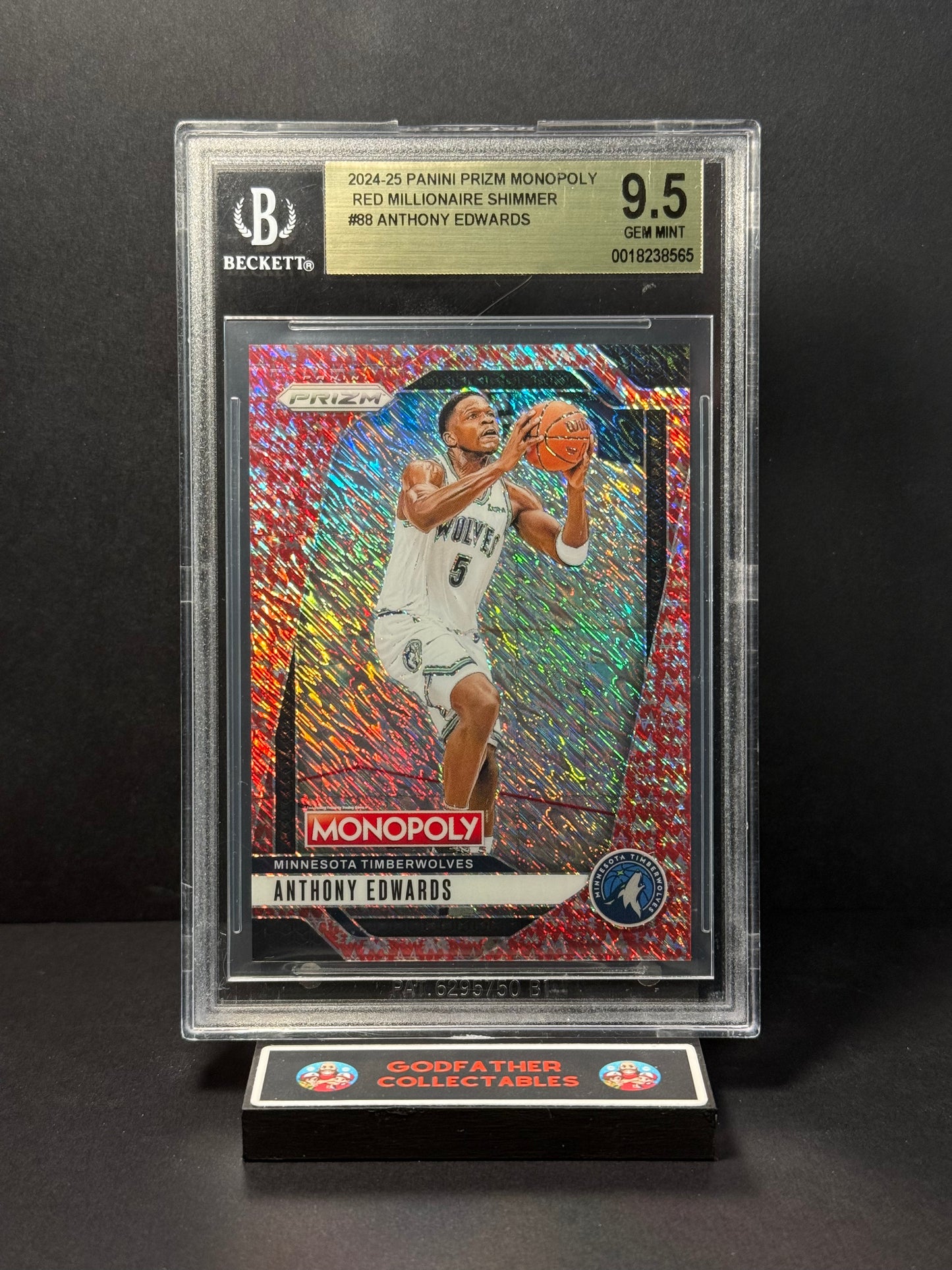2024 Panini Prizm Monopoly Red Millionaire Shimmer Anthony Edwards #88 BGS 9.5