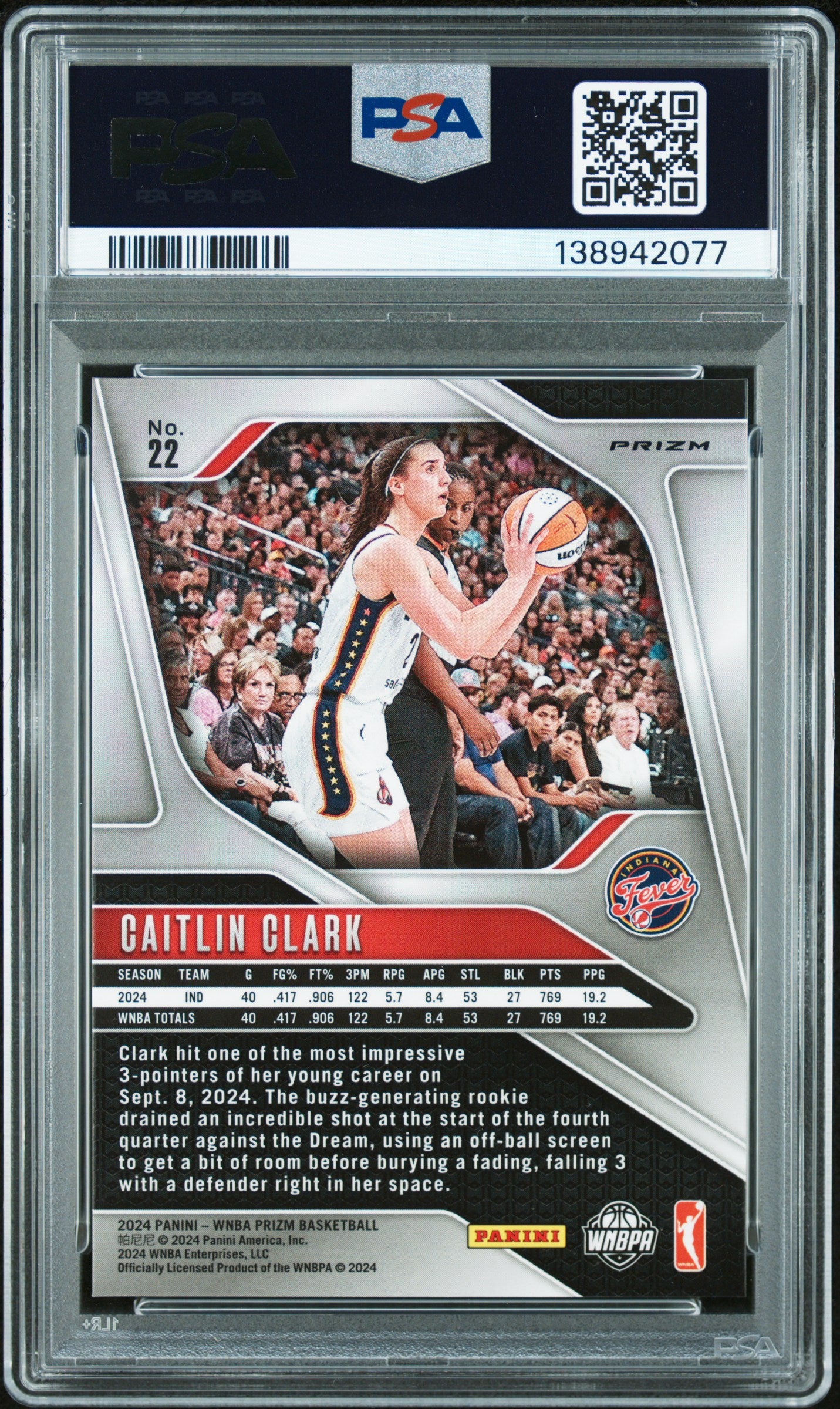 2024 Panini Prizm Wnba Silver Prizm Caitlin Clark #22 PSA 8