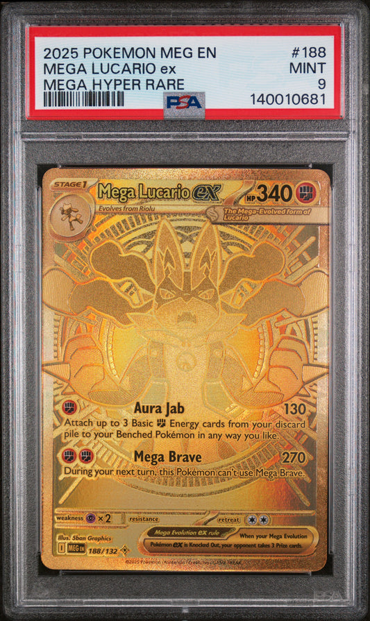 2025 Pokemon Meg En-Mega Evolution Mega Lucario Ex #188 PSA 9