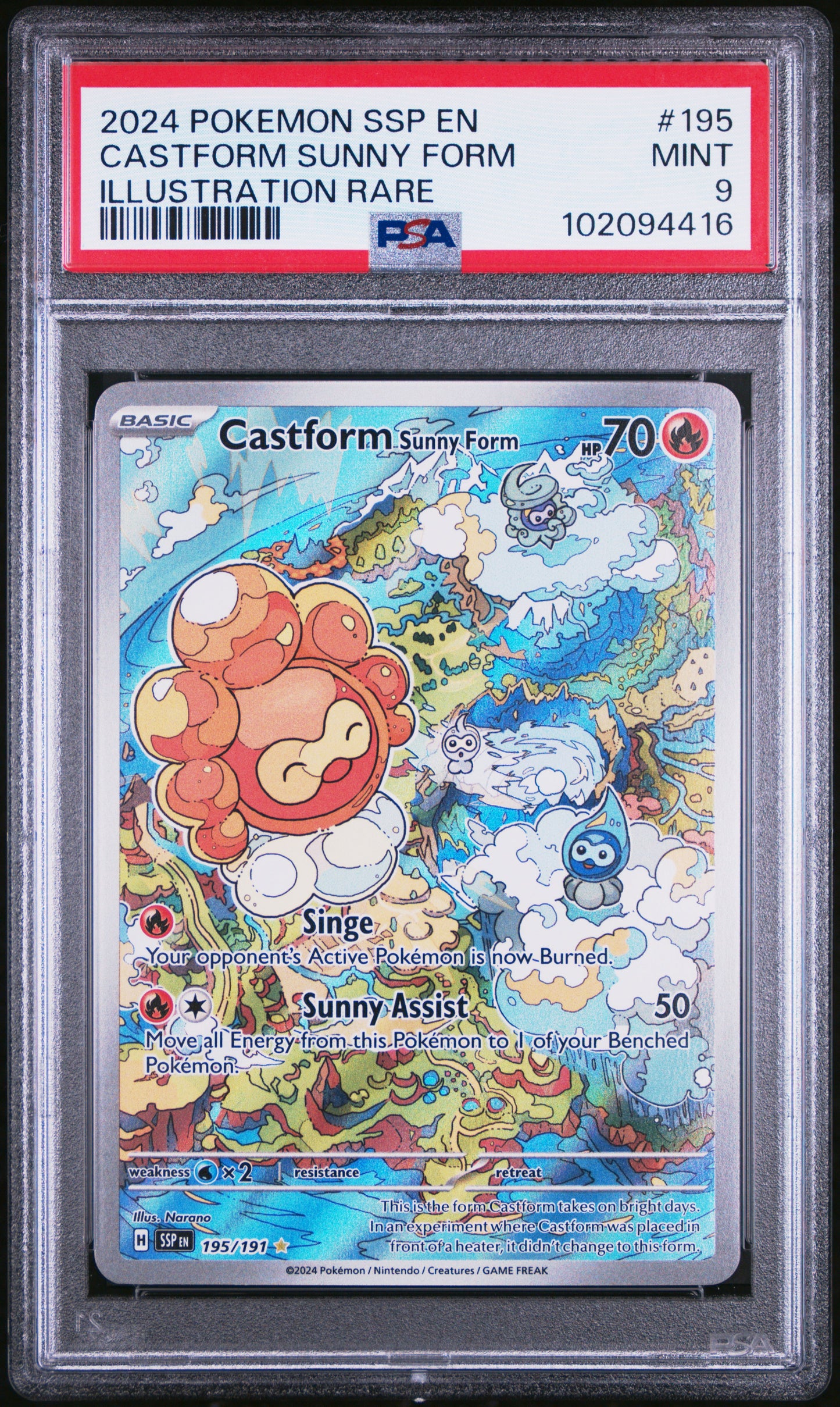 2024 Pokemon Ssp En-Surging Sparks Illustration Rare Castform Sunny Form #195 PSA 9