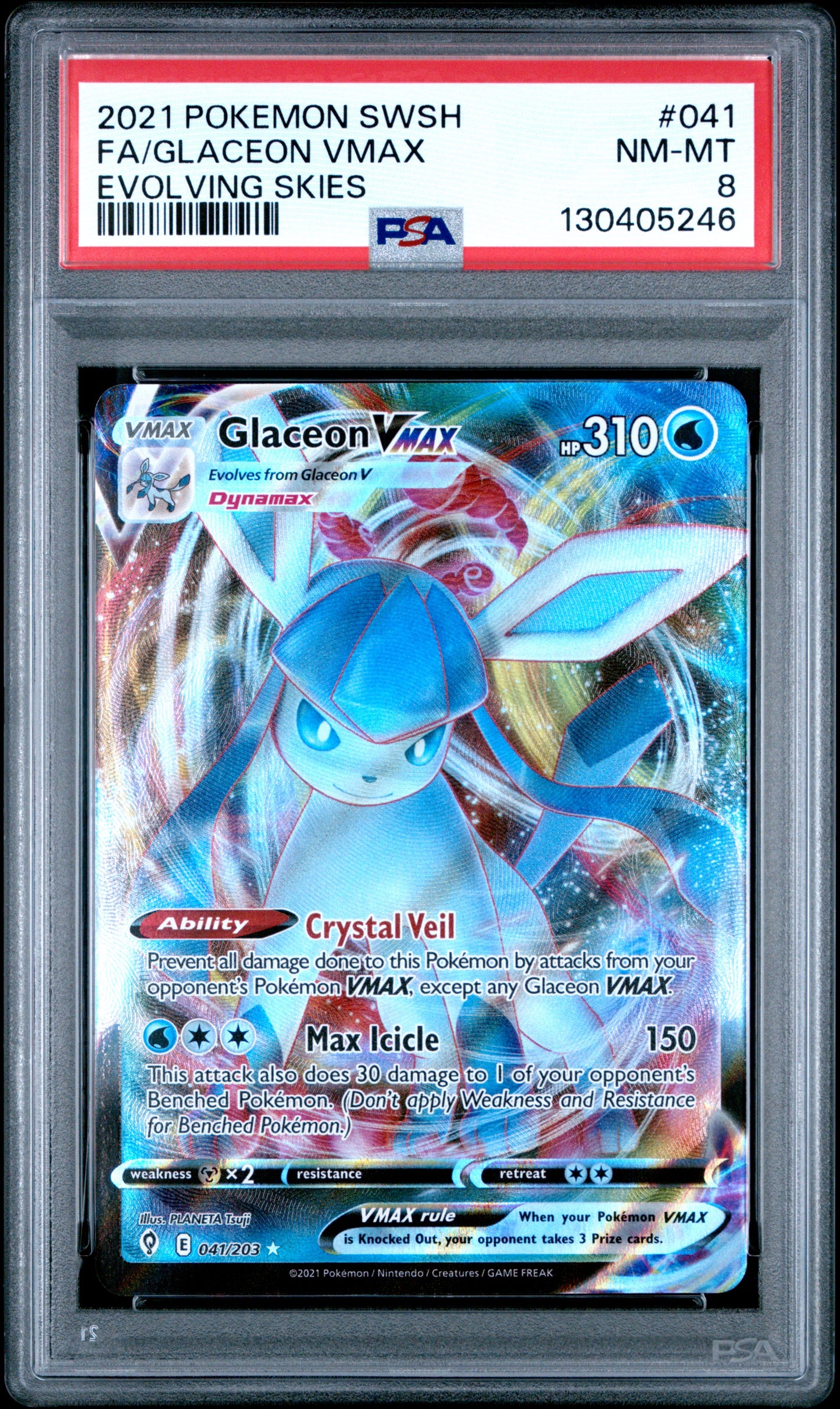 2021 Pokemon Sword & Shield Evolving Skies Fa Glaceon Vmax #041 PSA 8