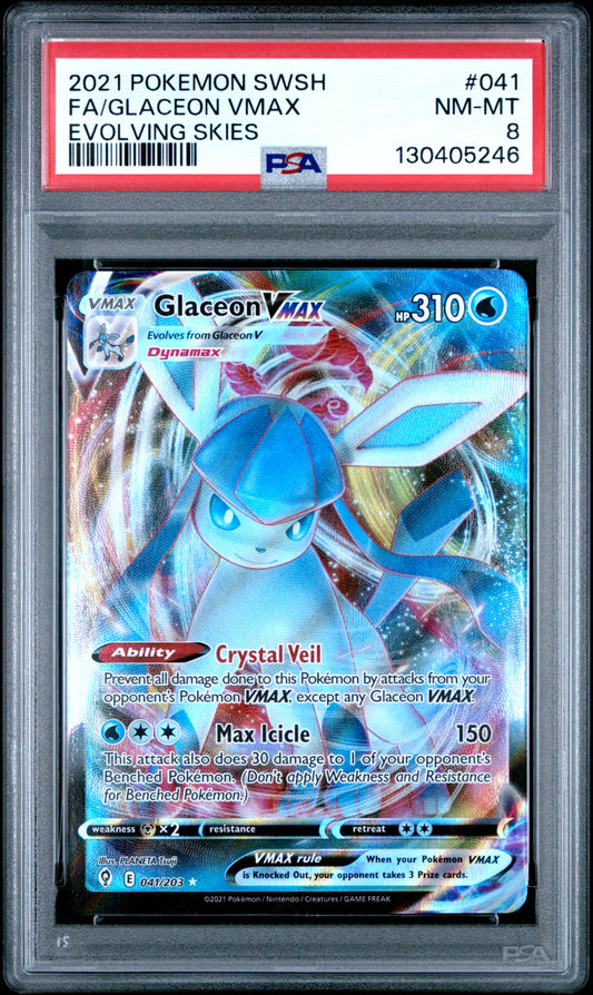 2021 Pokemon Sword & Shield Evolving Skies Fa Glaceon Vmax #041 PSA 8
