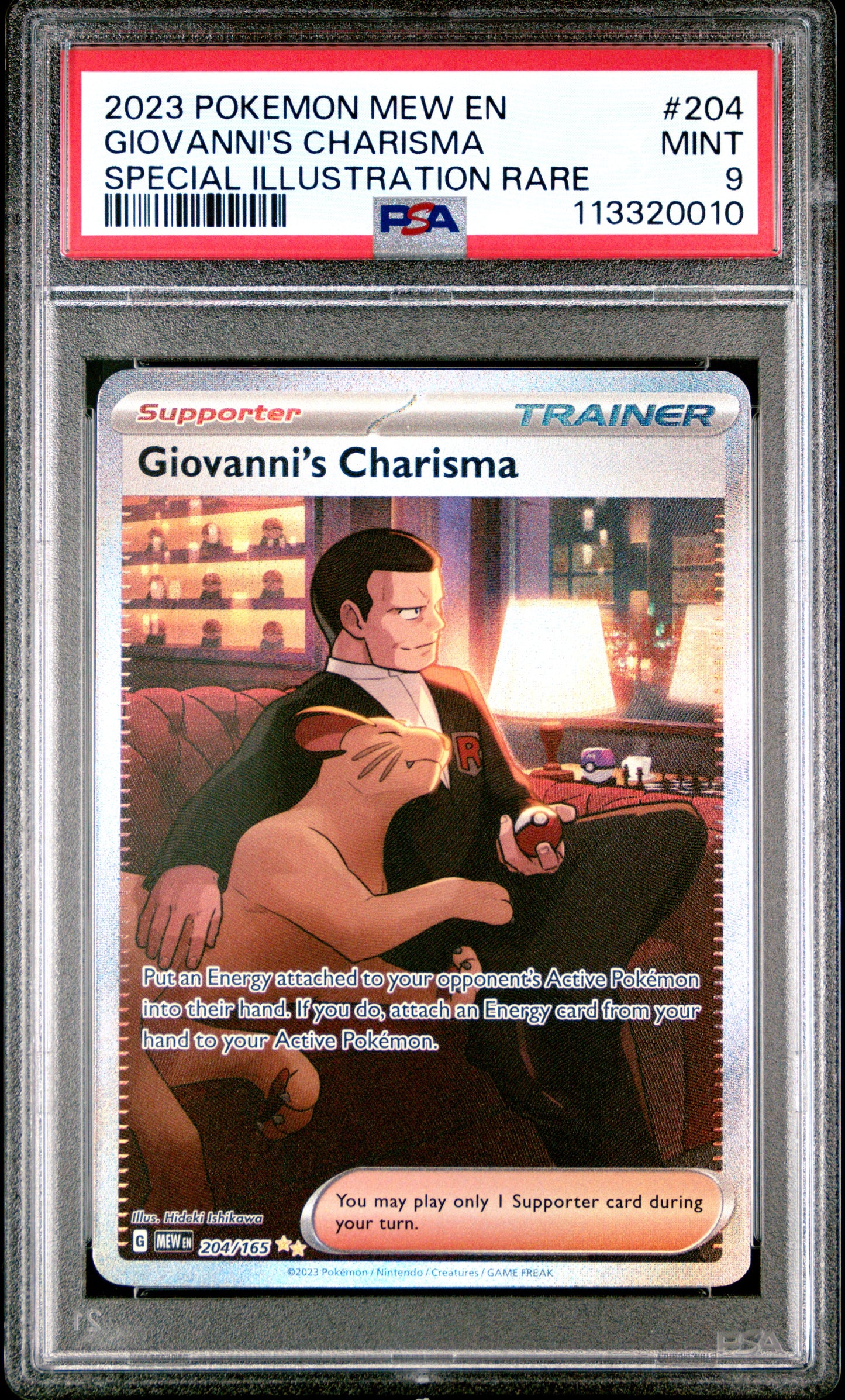 2023 Pokemon Mew En-151 Special Illustration Rare Giovanni's Charisma #204 PSA 9
