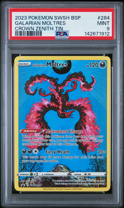 2023 Pokemon Swsh BSP Crown Zenith Tin Galarian Moltres #284 PSA 9