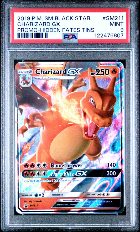2019 Pokemon Sm Black Star Promo Hidden Fates Tins Charizard Gx #SM211 PSA 9