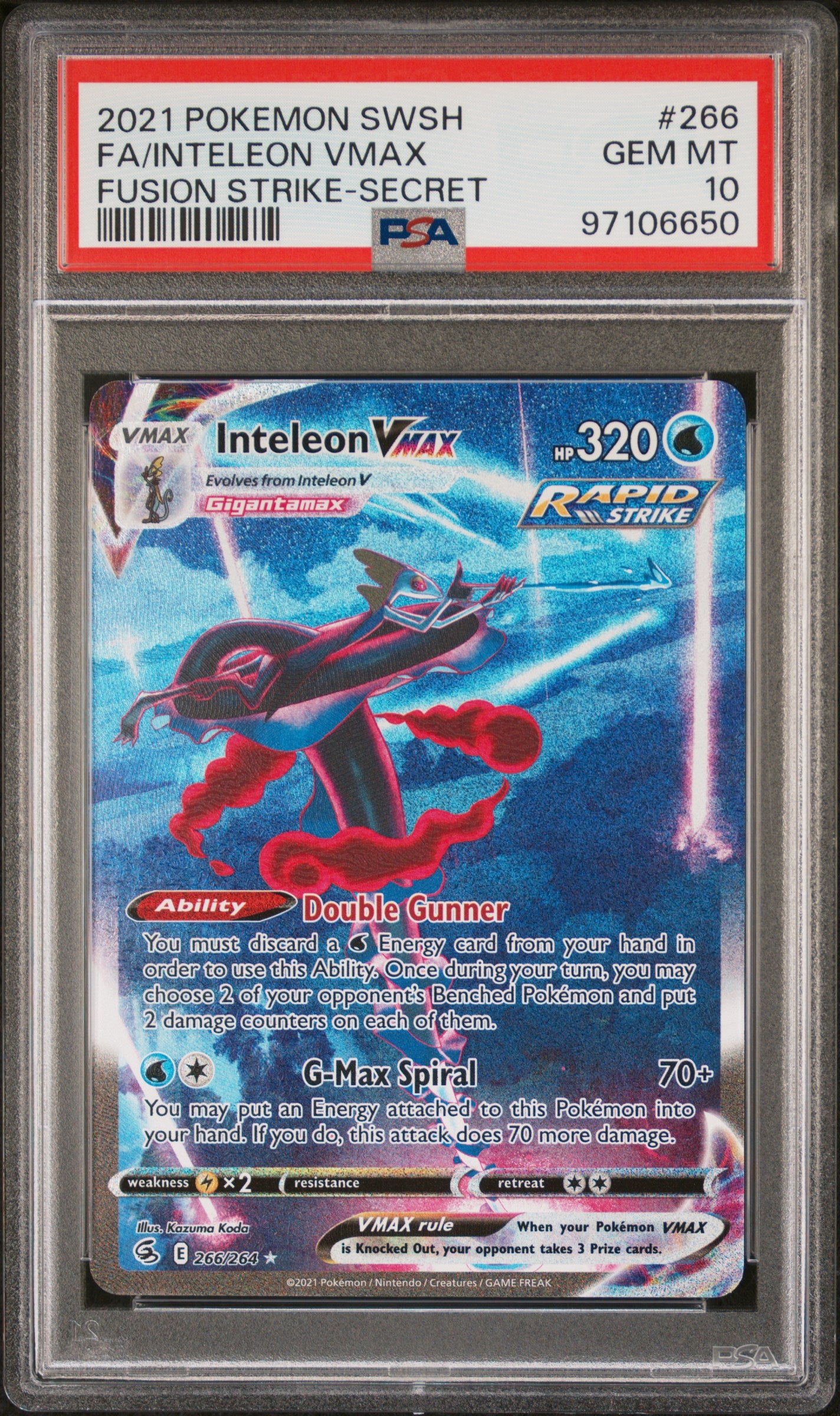 2021 Pokemon Sword & Shield Fusion Strike Fa Inteleon Vmax #266 PSA 10