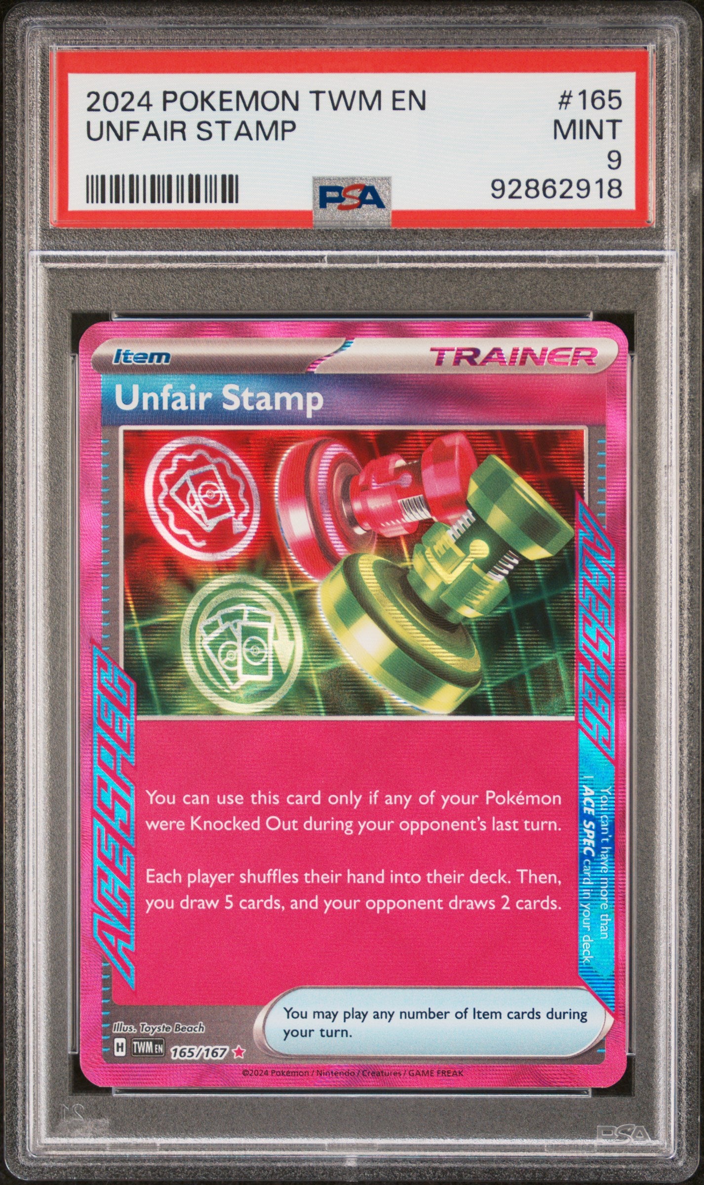 2024 Pokemon Twm En-Twilight Masquerade Unfair Stamp #165 PSA 9