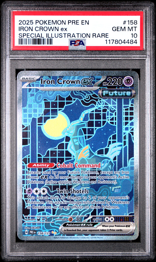2025 Pokemon Pre En-Prismatic Evolutions Special Illustration Rare Iron Crown Ex #158 PSA 10