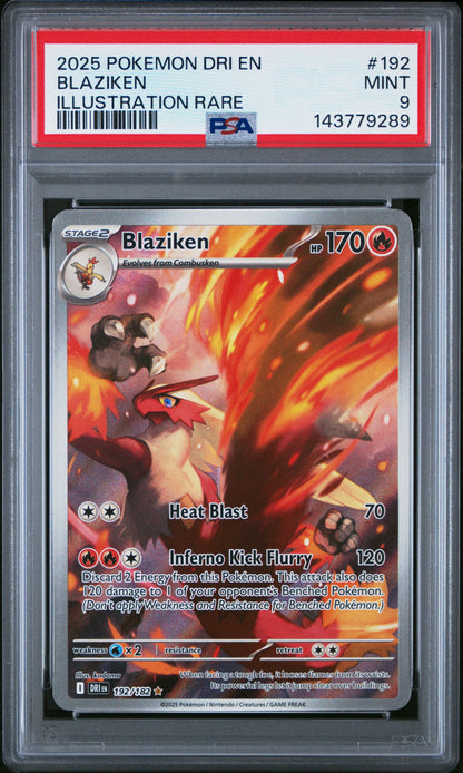 2025 Pokemon Dri En-Destined Rivals Illustration Rare Blaziken #192 PSA 9