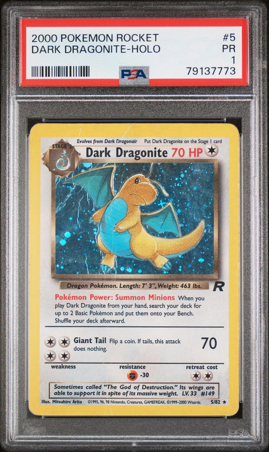 2000 Pokemon Rocket Dark Dragonite-Holo #5 PSA 1