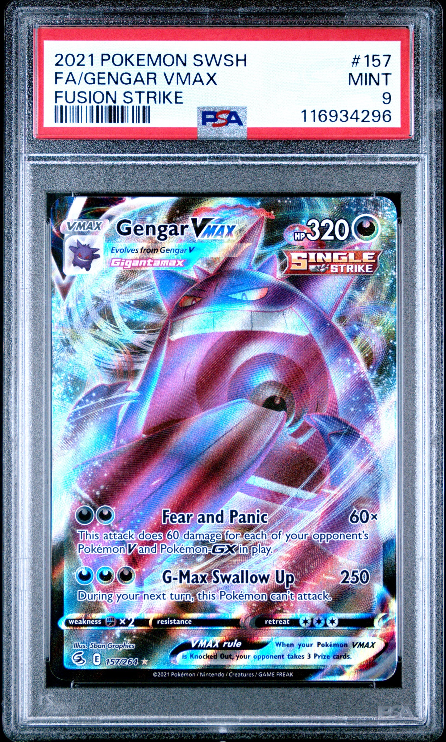 2021 Pokemon Sword & Shield Fusion Strike Fa Gengar Vmax #157 PSA 9