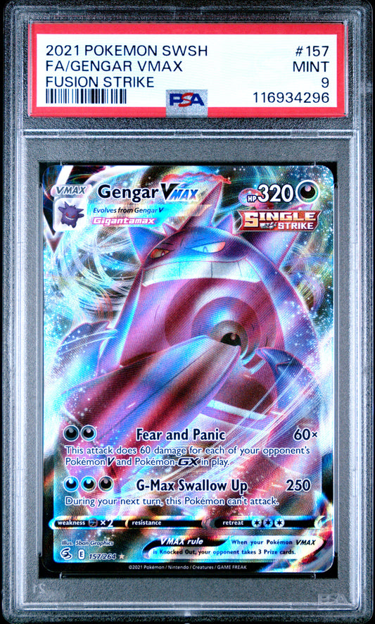 2021 Pokemon Sword & Shield Fusion Strike Fa Gengar Vmax #157 PSA 9