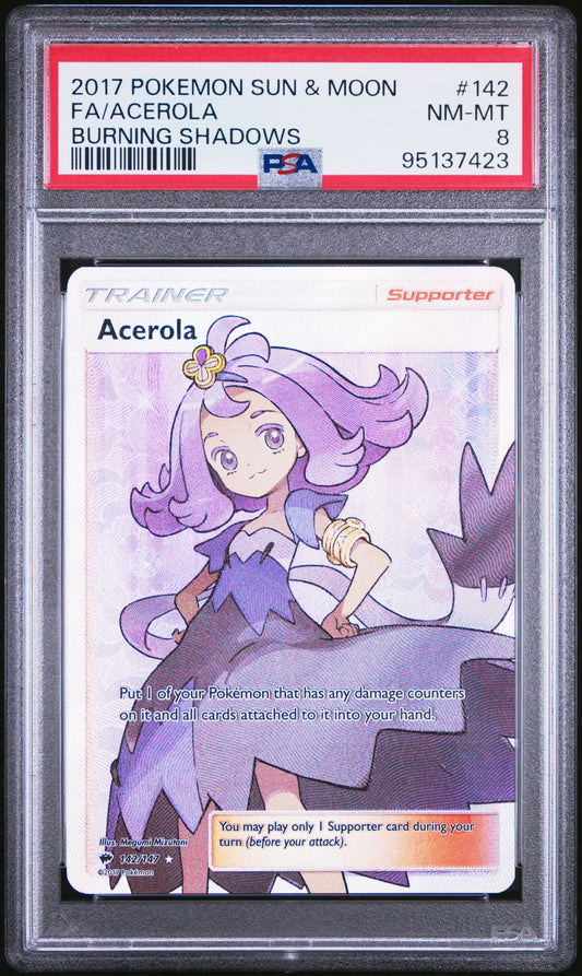 2017 Pokemon Sun & Moon Burning Shadows Fa Acerola #142 PSA 8