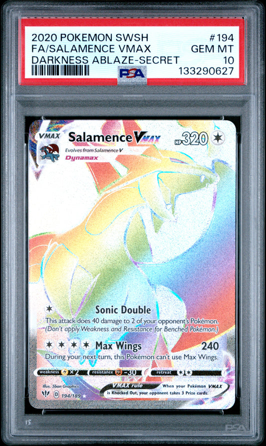 2020 Pokemon Sword & Shield Darkness Ablaze Fa Salamence Vmax #194 PSA 10