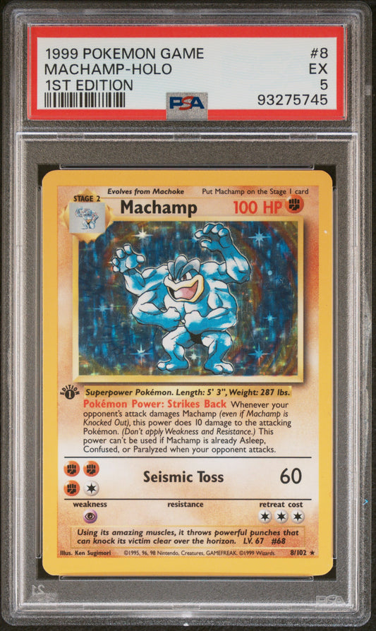 1999 Pokemon Game 1st Edition Holo Machamp #8 PSA 5