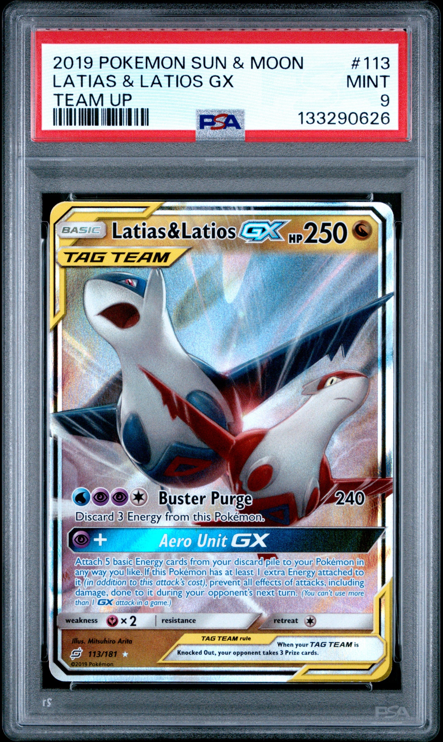2019 Pokemon Sun & Moon Team Up Latias & Latios Gx #113 PSA 9