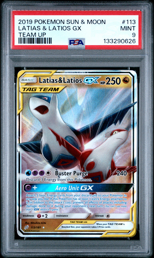 2019 Pokemon Sun & Moon Team Up Latias & Latios Gx #113 PSA 9