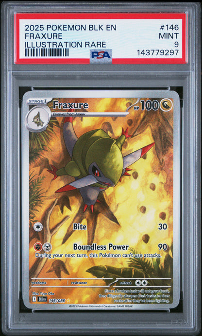 2025 Pokemon Blk En-Black Bolt Illustration Rare Fraxure #146 PSA 9