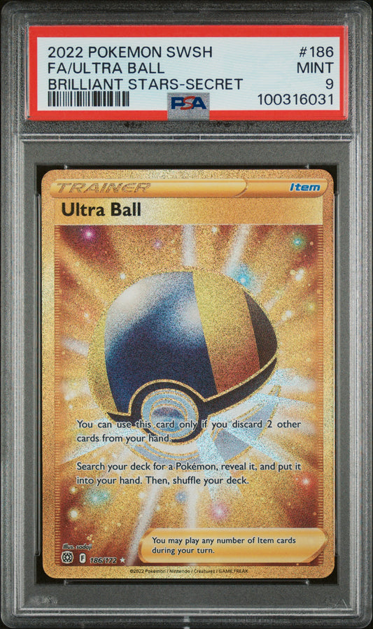 2022 Pokemon Sword & Shield Brilliant Stars Fa Ultra Ball #186 PSA 9